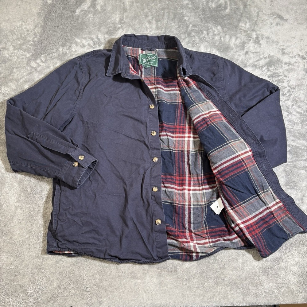 Woolrich Mens Flannel Lined Shacket Button Up Shirt w/ Pockets Navy Blue Sz XL